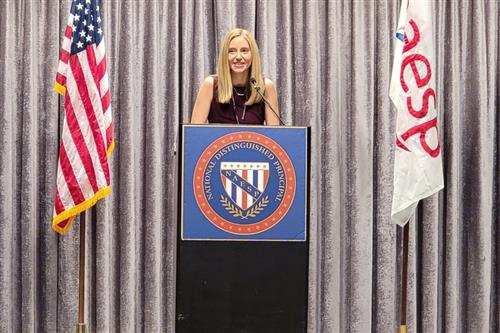 Cindy at the podium
